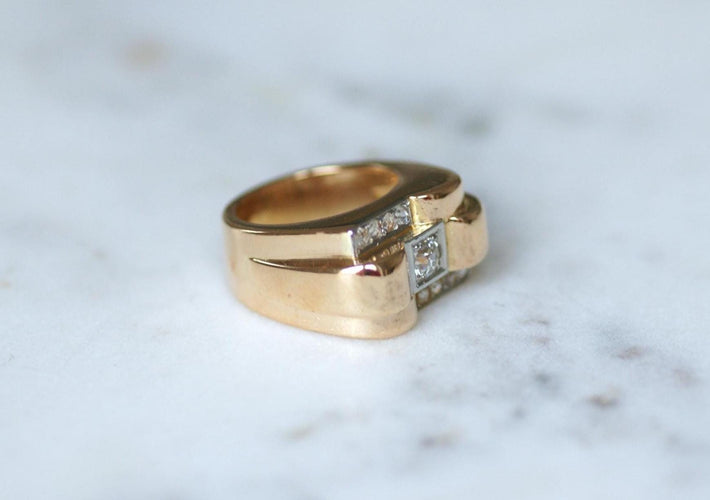 Bague 54 Bague Tank - diamants 0,50 ct en or et platine 58 Facettes