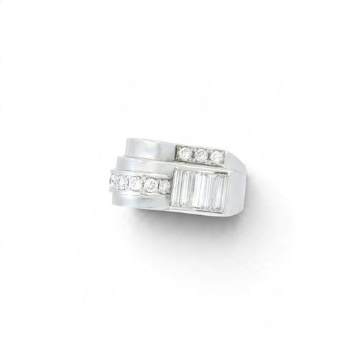 Bague 54 Bague Tank en or blanc 18k sertie de diamants 58 Facettes 467