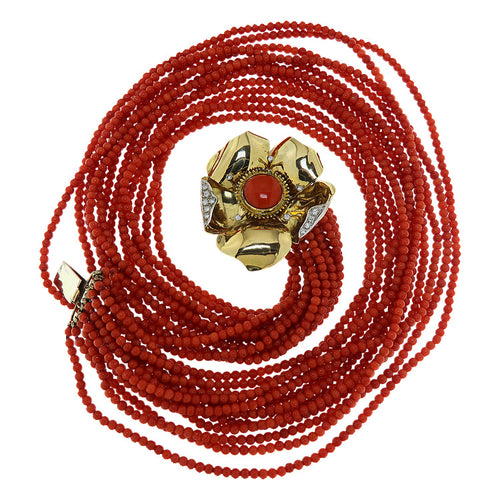 Collier Collier multi-rangs de corail avec élément en or jaune et diamants 58 Facettes G4045