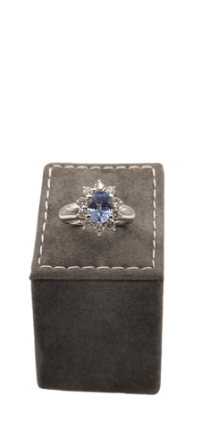 Bague 49 Bague en or blanc 18 carats avec saphir de Ceylan et 10 diamants 58 Facettes Valuor Modèle-007