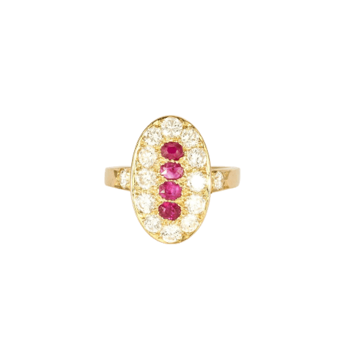Bague 60 Bague en or jaune 18k avec diamants et rubis 58 Facettes Valuor Modèle-0011