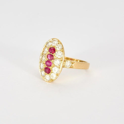 Bague 60 Bague en or jaune 18k avec diamants et rubis 58 Facettes Valuor Modèle-0011