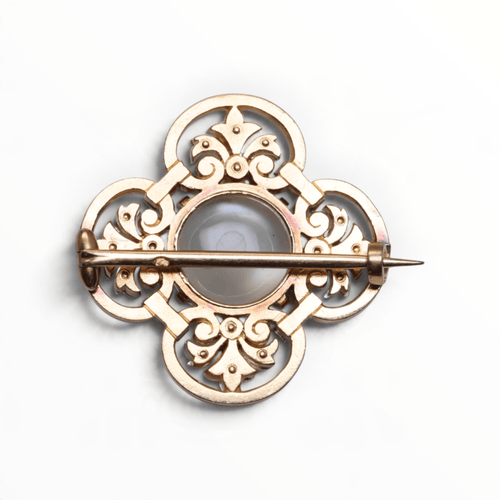 Broche Broche en or jaune 18K, pierre de lune, diamants et rubis 58 Facettes