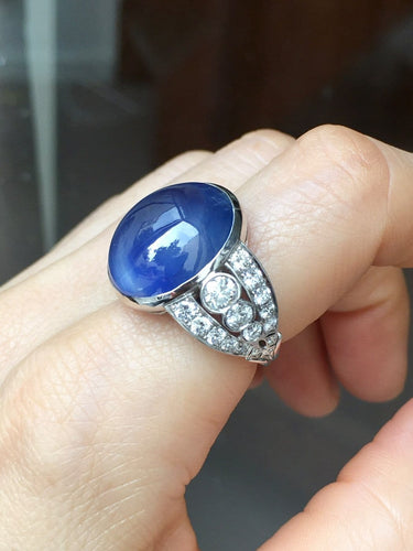 Bague 53.5 Bague Art déco en or blanc 18k, saphir de Ceylan et diamants 58 Facettes 306