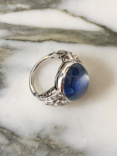 Bague 53.5 Bague Art déco en or blanc 18k, saphir de Ceylan et diamants 58 Facettes 306