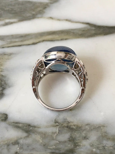Bague 53.5 Bague Art déco en or blanc 18k, saphir de Ceylan et diamants 58 Facettes 306