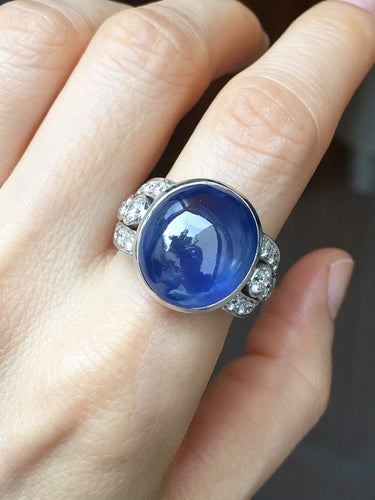 Bague 53.5 Bague Art déco en or blanc 18k, saphir de Ceylan et diamants 58 Facettes 306