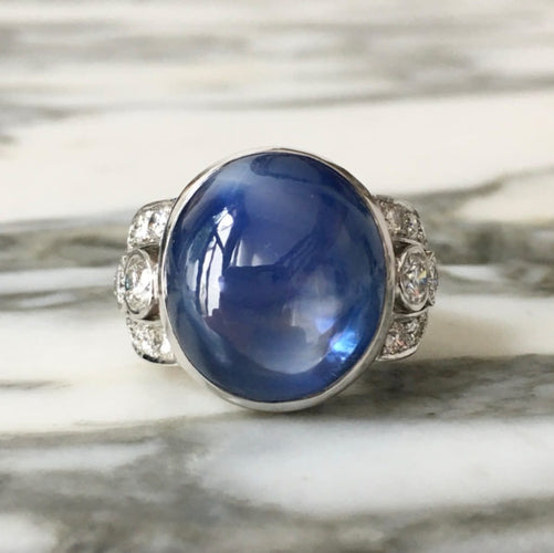 Bague 53.5 Bague Art déco en or blanc 18k, saphir de Ceylan et diamants 58 Facettes 306