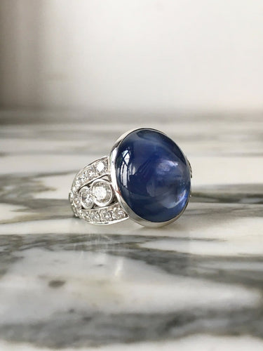 Bague 53.5 Bague Art déco en or blanc 18k, saphir de Ceylan et diamants 58 Facettes 306