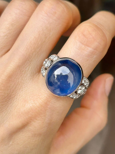 Bague 53.5 Bague Art déco en or blanc 18k, saphir de Ceylan et diamants 58 Facettes 306