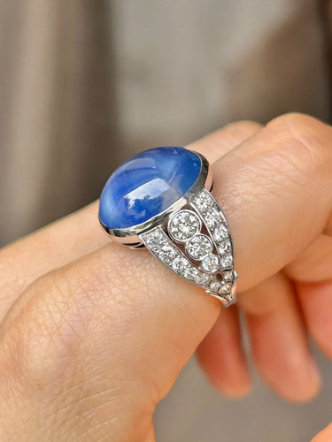 Bague 53.5 Bague Art déco en or blanc 18k, saphir de Ceylan et diamants 58 Facettes 306