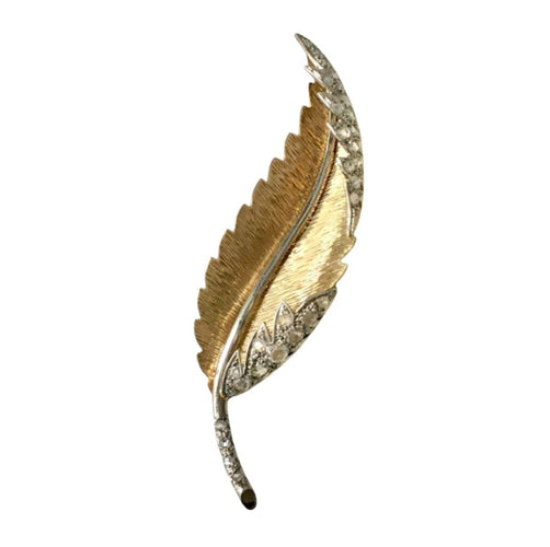 Broche Broche plume en or jaune et blanc 18k avec diamants taille rose 58 Facettes 307