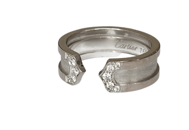 Bague 50 Cartier - Bague C vintage en or blanc 18k avec diamants 58 Facettes ring