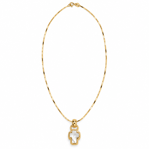 Collier Collier en or jaune 18 carats avec croix en nacre blanche 58 Facettes CO71