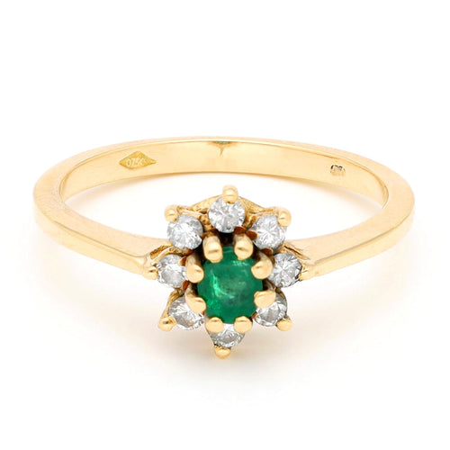Bague 50 Bague en or jaune 18k, émeraude et diamants (1950-1970) 58 Facettes A7FEA82ACD4E47B3843EF8867B7D8416