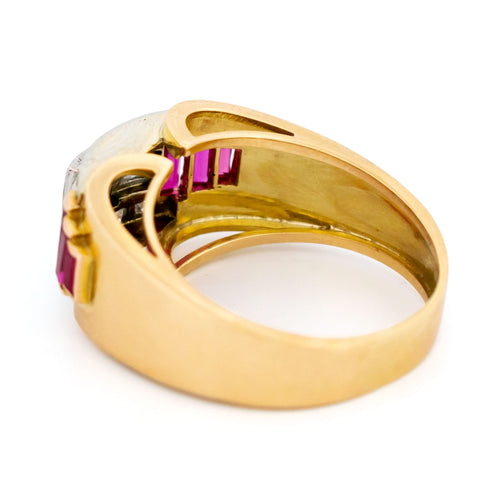 Bague 59.5 Bague Tank rétro en or 14k, diamants et rubis de Verneuil 58 Facettes A48F9724555C4855847321C66BC30F62