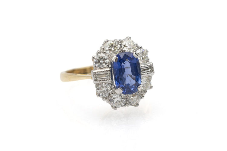 Bague 55 Bague en or jaune 18 carats avec saphir de Ceylan et diamants taille ancienne 58 Facettes 13672