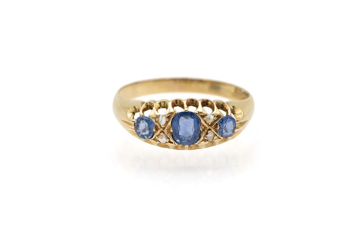 Bague 55.5 Bague de style édouardien en or jaune 18 carats, saphirs et diamants 58 Facettes 13656