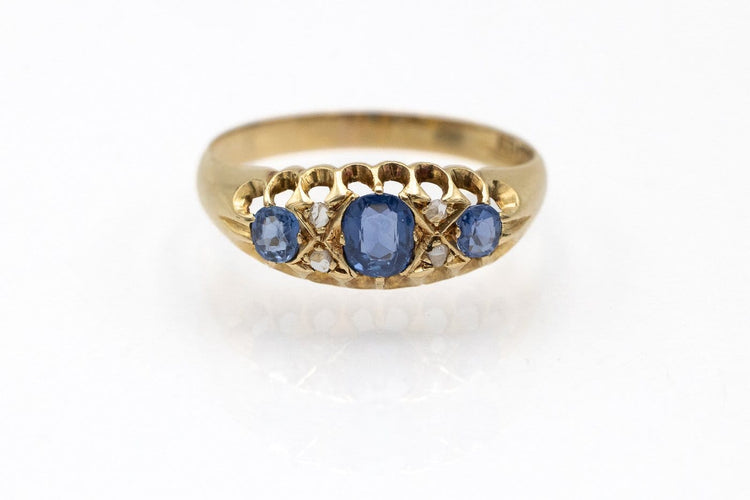 Bague 55.5 Bague de style édouardien en or jaune 18 carats, saphirs et diamants 58 Facettes 13656