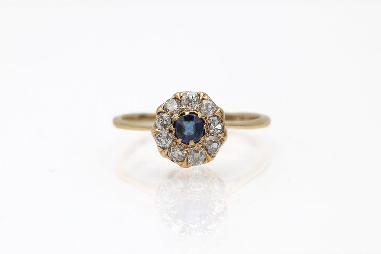Bague 53 Bague en or jaune avec saphir et diamants taille ancienne 58 Facettes 13655