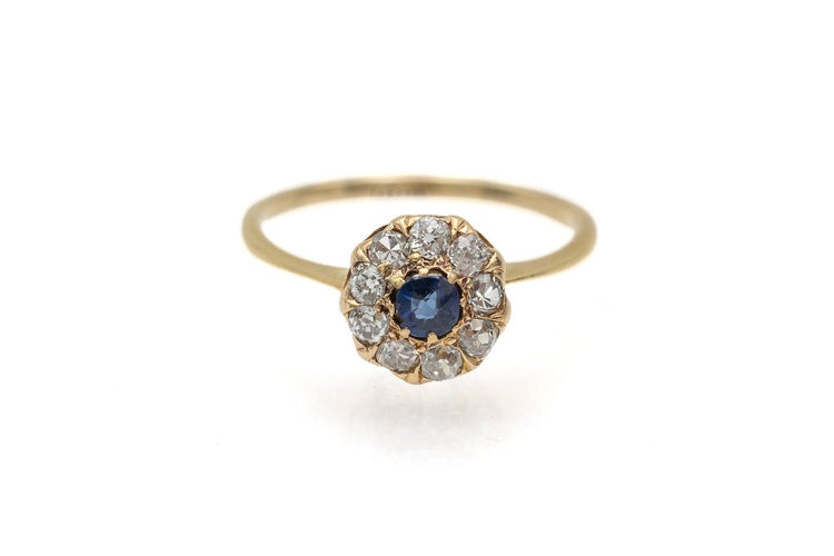 Bague 53 Bague en or jaune avec saphir et diamants taille ancienne 58 Facettes 13655