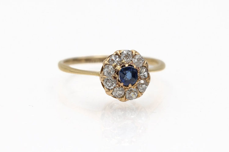 Bague 53 Bague en or jaune avec saphir et diamants taille ancienne 58 Facettes 13655