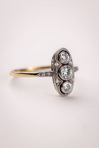 Bague 52 Bague Art déco des années 20 en or jaune 14 carats, platine et diamants 58 Facettes A-004
