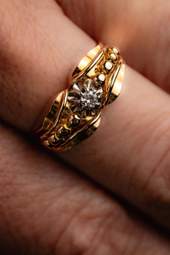 Bague 55 Bague des années 50 en or rose 18 carats et diamant de 0,25 ct 58 Facettes A-030