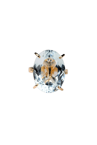 Bague 51 Bague cocktail des années 50 en or jaune 18 carats et aigue-marine 58 Facettes A-001