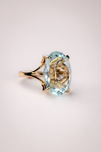 Bague 51 Bague cocktail des années 50 en or jaune 18 carats et aigue-marine 58 Facettes A-001