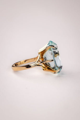 Bague 51 Bague cocktail des années 50 en or jaune 18 carats et aigue-marine 58 Facettes A-001