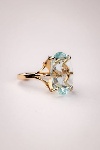 Bague 51 Bague cocktail des années 50 en or jaune 18 carats et aigue-marine 58 Facettes A-001