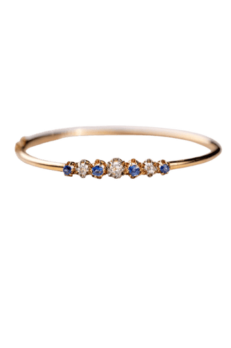 Bracelet Bracelet jonc Belle Époque en or jaune 18 carats et platine, diamants et saphirs 58 Facettes A-015