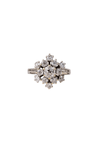 Bague 55.5 Bague flocon en or gris 18 carats et diamants taille ancienne 58 Facettes A-033