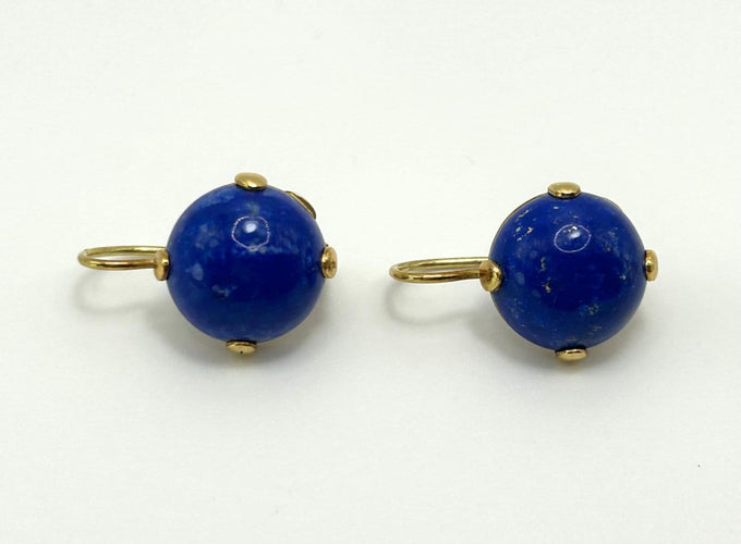 Boucles d'oreilles Boucles d’oreilles pendantes artisanales italiennes en or jaune 18k et lapis-lazuli 58 Facettes orecchini lapislazzuli