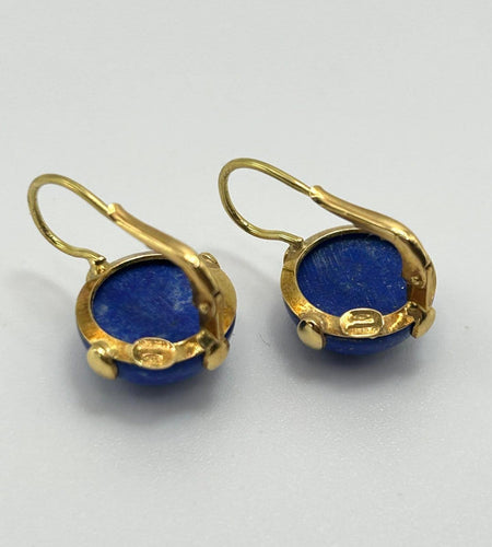Boucles d'oreilles Boucles d’oreilles pendantes artisanales italiennes en or jaune 18k et lapis-lazuli 58 Facettes orecchini lapislazzuli