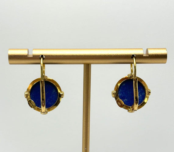 Boucles d'oreilles Boucles d’oreilles pendantes artisanales italiennes en or jaune 18k et lapis-lazuli 58 Facettes orecchini lapislazzuli