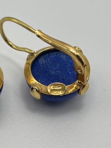 Boucles d'oreilles Boucles d’oreilles pendantes artisanales italiennes en or jaune 18k et lapis-lazuli 58 Facettes orecchini lapislazzuli