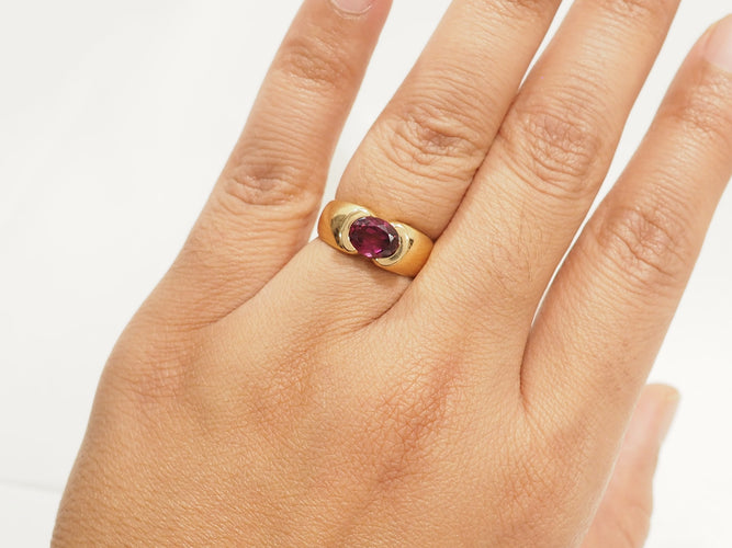 Bague 53 Bague jonc vintage en or jaune 18 carats avec grenat rhodolite 58 Facettes 33868