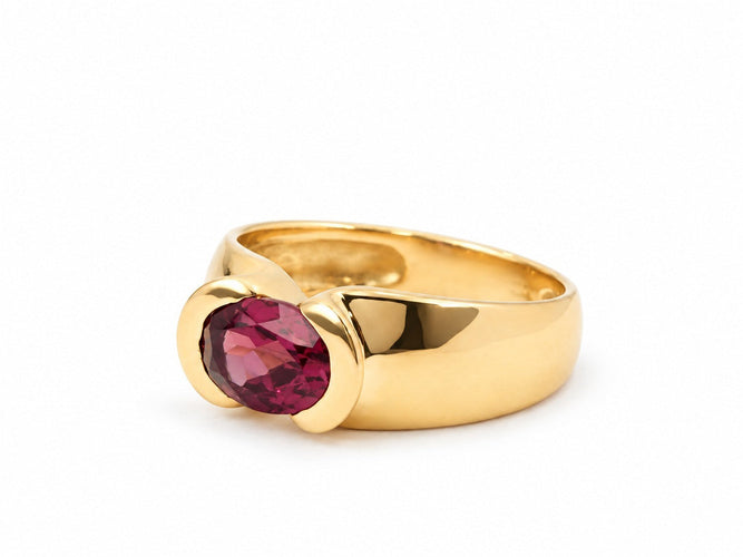 Bague 53 Bague jonc vintage en or jaune 18 carats avec grenat rhodolite 58 Facettes 33868