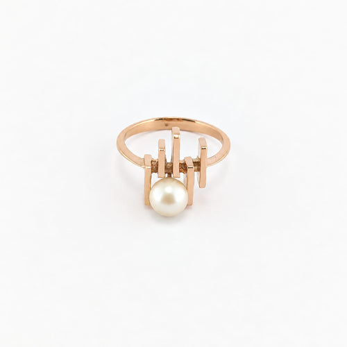 Bague 51 Bague - Or rose, décor géométrique et perle de culture 58 Facettes 38372
