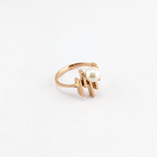 Bague 51 Bague - Or rose, décor géométrique et perle de culture 58 Facettes 38372
