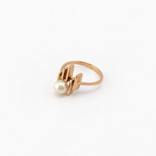 Bague 51 Bague - Or rose, décor géométrique et perle de culture 58 Facettes 38372
