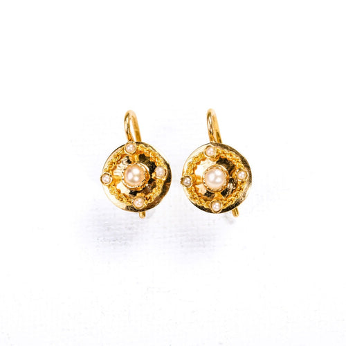 Boucles d'oreilles Boucles d’oreilles anciennes en or jaune 18k et perles 58 Facettes LMB-407