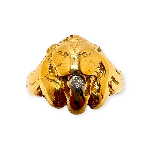 Bague 64 Bague tête de lion en or jaune 750 avec diamant 58 Facettes 330101234