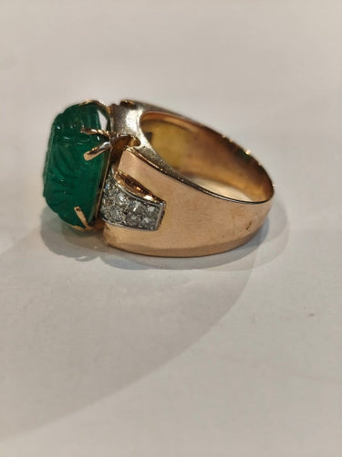 Bague 57 Bague Tank en or rose et or blanc 750, émeraude et diamants 58 Facettes BAG 010