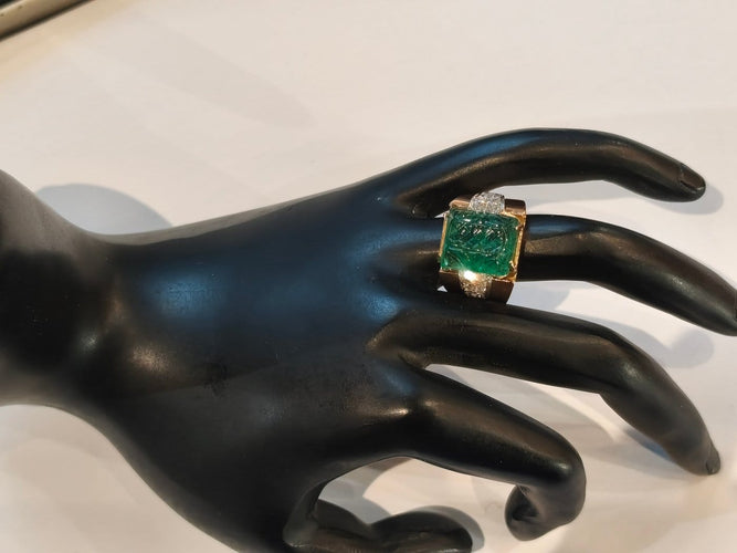 Bague 57 Bague Tank en or rose et or blanc 750, émeraude et diamants 58 Facettes BAG 010