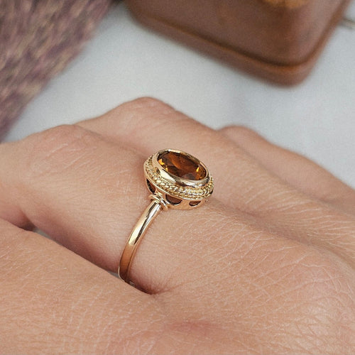 Bague 58 Bague ancienne en or rose 18 carats avec citrine 58 Facettes 767
