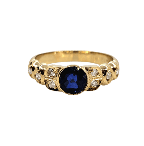 Bague 55.5 Bague en or jaune 18 carats, saphir Verneuil synthétique et diamants 58 Facettes 623
