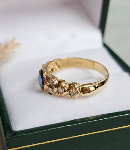 Bague 55.5 Bague en or jaune 18 carats, saphir Verneuil synthétique et diamants 58 Facettes 623